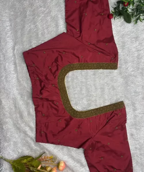 Maroon silk Aari hand worked blouse