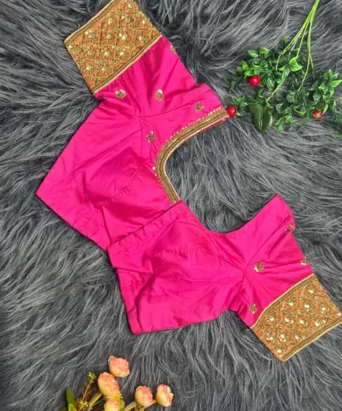 Pink silk Maggam Aari hand worked blouse