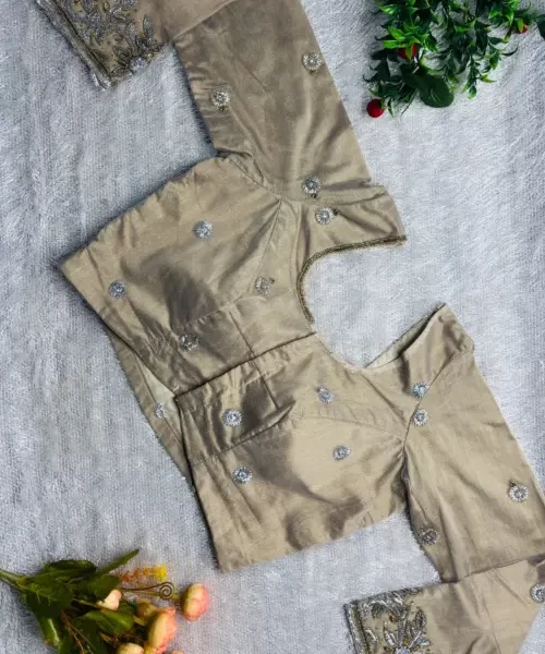 Silver Netted sequence blouse with aari work